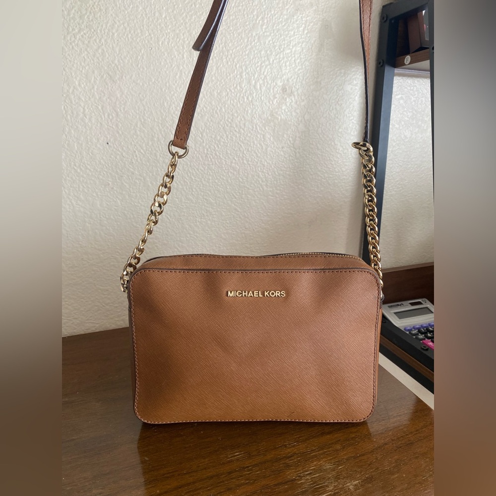 Michael Kors Tan Crossbody Bag with Gold Chain